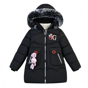 Dievčatá kabát 4-12Y zimné cartoon dole čalúnená bunda hrubé teplé bundy nadol bunda dievča čalúnená bunda strednej dĺžky bunda s kapucňou