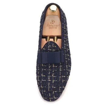 Piergitar nové námorníctvo farebné pletené textílie Belgického mokasíny s bowtie dizajn, ručne slip-on mužov fajčenie papuče plus veľkosť