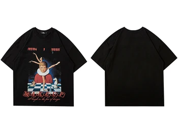 Muži Hip Hop Streetwear Nadrozmerné T-Shirt Šach Balet List Print T Shirt Harajuku Bavlna Voľné Plus Veľkosť Krátke Rukáv Tričko