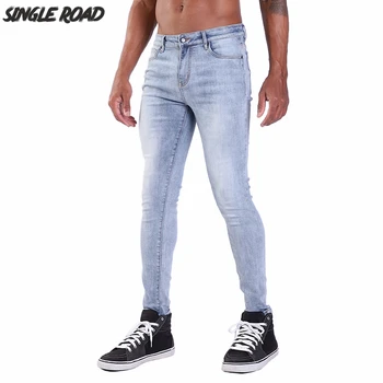 Jeden Cestnej Super Chudá Džínsy Mužov 2019 Nové Pánske Núdzi Blue Jeans Denim Stretch Nohavice Elastické Slim Fit Značky Man Džínsy Muž