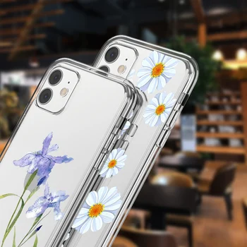 Transparentné Roztomilý Kvet puzdro Pre iPhone 11 12 Pro Max Art Kvetinový Shockproof Kryt 13 12 X Mini XR Xs Max 7 8 6 6 Plus SE 2020