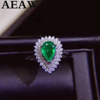 0.67 ct Prírodné Emerald 14K Bieleho Zlata Okrúhly Rez Strane Moissanite Zásnubný Prsteň, Šperky Drahokam kolumbijskej