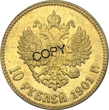 Rusko 10 Rubeľ Nikolaj II, Zlaté Mince Mosadze, Kov Kópiu Mince, Pamätné MINCE