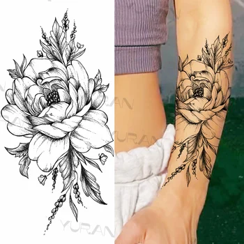 Henna Prívesok Dočasné Tetovanie Pre Ženy, Dievčatá Ruže Kvet, Motýľ Akvarel Levandule Kotvy Falošné Tetovanie Nálepky Rameno Tatoos