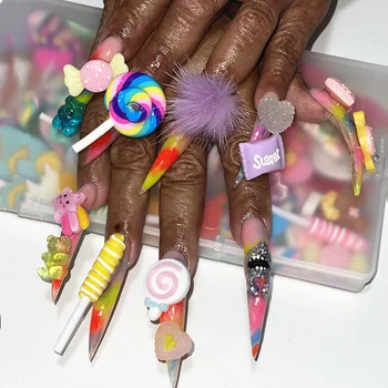 Roztomilý Kawaii Živice Nail Art Kúzlo Jelly Gummy Bear/ Lollipop Mix Sweet Candy 3D Ozdoby na Nechty, Luxus Pre Nechty Desing Dodávky
