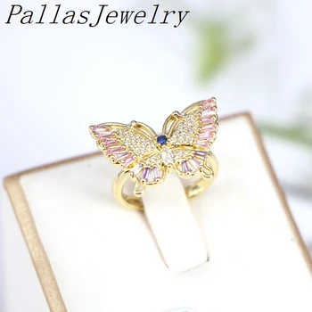 10Pcs Micro Pave CZ Otvoriť Upravené Crystal Zirconia Rainbow Motýľ Prstene Zásnubné Zlatá Farba Krúžky Módne Šperky Darček