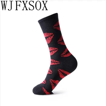 WJFXSOX 1 páry Príliv značky ponožky Retro milovníci kiss ponožky Skateboard pery bavlna chlapcov a dievčat v trubice ponožky EUR38-44 Meias Sox