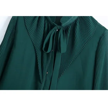 TRAF Za dámske Tričko Zelené Tlačidlo Nahor Košele Ženy Dlhý Rukáv Skladaný Blúzky Ženy Jeseň 2021 Vintage Luk Ruched, Top Žena