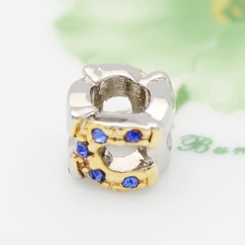 Doprava zadarmo Európsky štýl modré crystal veľký otvor kúzlo podkovy DIY šperky amulet kúzlo beadsFit Pandora Náramok Náhrdelník