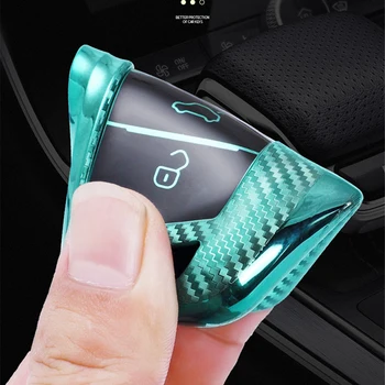 Carbon Fiber Nové, Mäkké TPU Kľúča Vozidla Kryt puzdro Pre Vw Golf 7 Polo Na Seat Ibiza, Leon 5f Kľúč Držiak Pre Volkswagen Polo Fob
