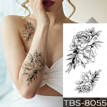 Nepremokavé Dočasné Tetovanie Nálepka Kríž Lebky Kvety Flash Tetovanie Ruže, Pivónia Body Art Rameno Vody Prenos Falošné Tetovanie Ženy