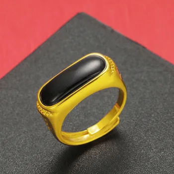 Dubaj Štýl Skutočný Prírodný Kameň 24K Gold Ring pre Ženy Resizeable Punk 24K Gold Farebné Krúžky Veľkoobchod Svadobné Prstene Muži
