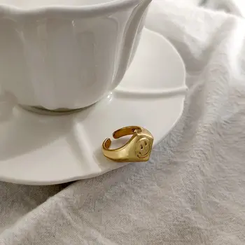 Flatfoosie Vintage Smajlíka Široký Otvor Prstene pre Ženy, Gold Brass Robustný Twisted Reťazca Geometrické Krúžky Gotický Punk Šperky