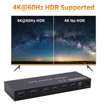 6 x 2 HDMI Maticový Prepínač,4X2 HDMI Matrix Video Switcher 3D Ultra HD 4K@60Hz 4 V 2 Z Splitter pre PS4 Počítač PC TV Monitor