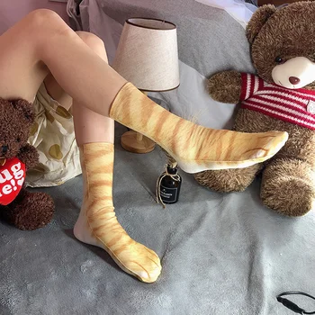 Móda 3D Vytlačené Zvierat Packa Dlhé Ponožky Zábavné Kuracie Mačka Nohu Prst Ponožky pre Mužov Outdoorové Športy, Cyklistické Ženy Roztomilý Teľa Ponožky