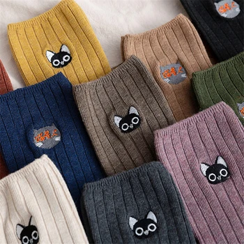 Kreslených Mačka Výšivky Nové Bavlnené Krátke Ponožky Módne Japonský Farbou Stručné Ženy Ponožka Jar, Jeseň, Zima Roztomilé Ponožky