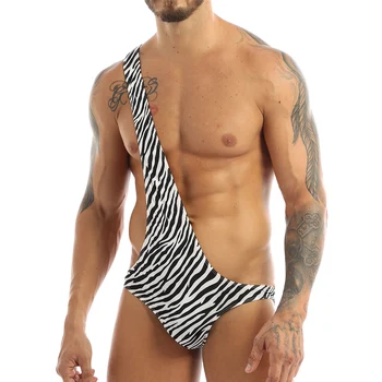 Pánske spodné Prádlo Mankini Popruhu Remeň Sexy Zebra Prekladané Teddies Exotické Kostýmy Jeden-ramenný Kombinézu Gay spodná Bielizeň, Plavky