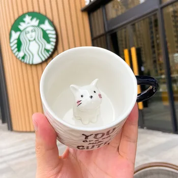 Cartoon úľavu keramická šálka malých zvierat Hrnček mačka šálku kávy s cup jedlo domácnosti mlieko šálka kávy hrnček hrnček hrnčeky šálky kávy