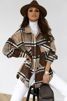 Jesenné a zimné dámske dlhé rukávy kockovaný kabát tričko kabát ženskej móde nový štýl jarné kabáty