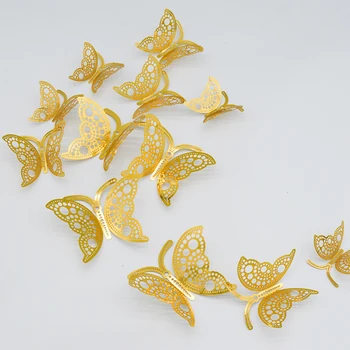 12pcs 3D Samolepky na Stenu Duté Rose Gold/Zlaté/Strieborné Motýľ Samolepky na Stenu DIY Umenie Domova Stenu Svadobné Dekorácie