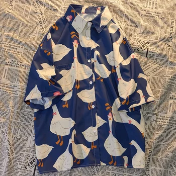 Letné nové letné štýl retro olejomaľba kačica tlače-krátke rukávy tričko ženy