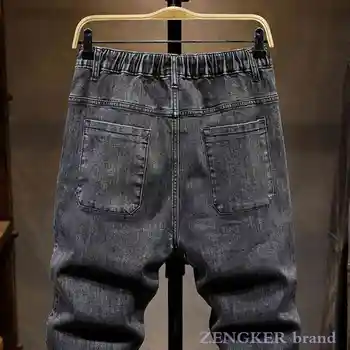 Jeseň 7XL strečové džínsy mužov rovné džínsy voľné nohavice plus veľkosť jeans mužov nohavice čierne džínsy