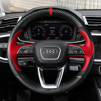 Pre Audi Q5L A6L A7 A4L Q3 Q2L Q7 A3 DIY ručne šité z uhlíkových vlákien semiš kožené volante vozidla kryt