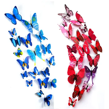 Motýľ Stenu, Nálepky 12pc 3D Dvere, Okno Nálepky Tvorivé Motýľ Samolepky na Stenu Farebné DIY Chladnička Home Party Dekorácie