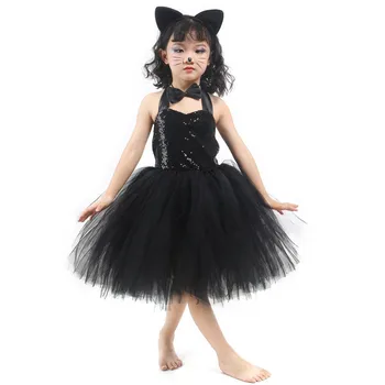 Solid Black Čačiek Mačiek Cosplay Halloween Kostýmy pre Deti, Dievčatá Zvierat Tutu Šaty, Oblečenie pre Batoľa Detská Dievča Narodeniny Odevov
