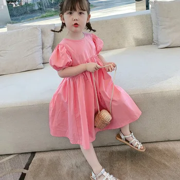 Letné Dievčenské Šaty Lístkového Rukáv Vestidos Kolo Krku Sladká Princezná Šaty kórejské Oblečenie, Baby, Deti, detské Oblečenie Pre Dievča