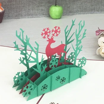 1pcs Vianočné Jeleň Laser Cut 3D Ručné Pop-Up Pohľadnice, Pohľadnice Kirigami Deň Vďakyvzdania Vianoce, Narodeninové Darčeky