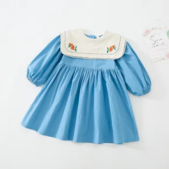 MILANCEL 2022 Jar Nové Deti Oblečenie Dievčatá Šaty Vyšívané kórejský Dlhý Rukáv Klope Šaty