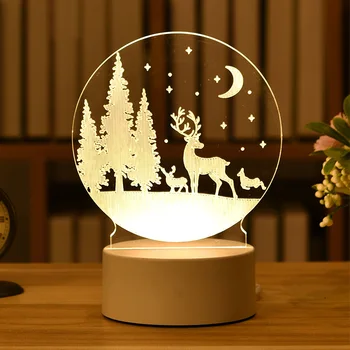 Prenosné Santa Claus Elk 3D Akrylové Nočné Svetlo USB Powerd Noc Lampa Vianočný Darček Dekorácie Pre Deti Spálňa Decor