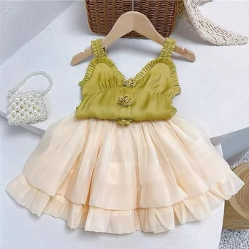 Princezná Dievča Šaty Sady Letných 2021 Nový Dizajn, pevné Kvet Straped Topy a Mini Sukne Roztomilé Deti Oblečenie Vyhovuje