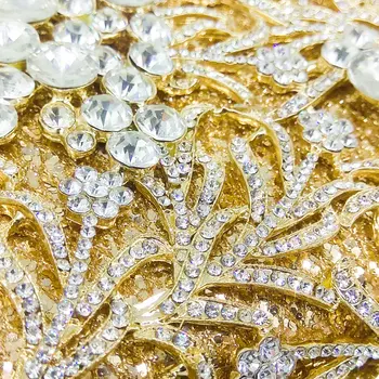 Boutique De FGG Duté Sa Socialite Ženy Gold Crystal Večer Tašky Prípade Pevného Kovové Spojky Svadobné Party Kabelka Minaudiere