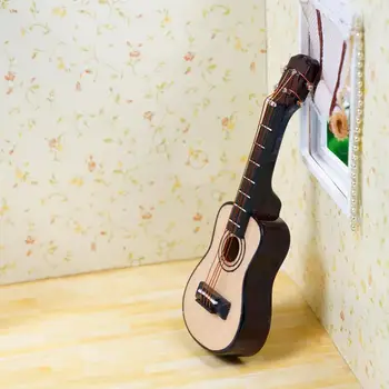 1:12 Mini Hudobný Nástroj Gitaru Model Miniatúrne Dekor Hračky, Darčeky Chlapci Accessorie Vianoce Domov Bábiky Narodeniny Ornament