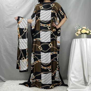 2022 Nový Štýl Módy Nadrozmerná Africkej Ženy Oblečenie Dubaj Dashiki Abaya Zadarmo Veľkosť Tlače Dizajn A Šatku Voľné Dlhé Šaty