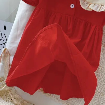 Dievčenské letné šaty dieťa kórejská verzia klope detí-krátke rukávy batoľa oblečenie dievča pevných farieb princezná šaty