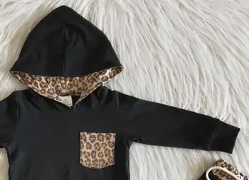 Detské jesenné a zimné oblečenie leopard tlač vrecko s kapucňou, 2-dielna sada osobné módny butik 2-dielna sada