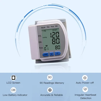Lekárske Automatické Digitálne Zápästie Krvný Tlak Monitor Bp Tonometer Meter Zápästie Sphygmomanometer Stupnici Tenzometra Tansiyon Aleti