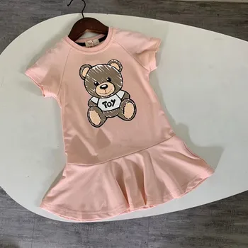 Nové 2021 letné módy deti šaty pre dievčatá Bavlna cartoon medveď krátky rukáv pohodlné deti princezná šaty 2-10 rok