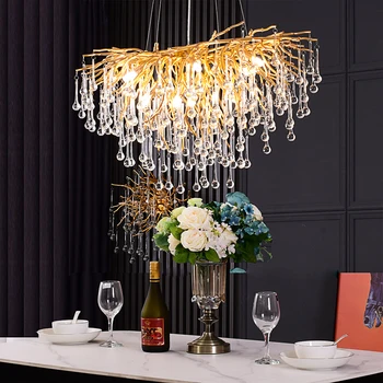 Nordic Light Luxusné Crystal Veľké Pobočky Luster LED Prívesok, Lampy, Obývacia Izba Villa Reštaurácia Spálňa Art Deco Osvetlenie