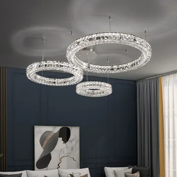 Obývacia Izba Luxusné Moderné 3-Stranne Crystal Led Stmievateľné Luster Lesk Chrome Steel Jasné K9 Krištáľový Luster Osvetlenie Lampa