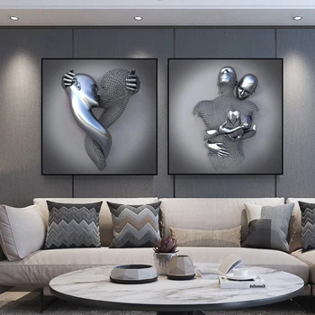Abstrakt Kovové Obrázok Socha Plátno Na Maľovanie Romantický Milenec Kiss Plagáty Vytlačí Na Stenu Obrázky Moderná Obývacia Izba Domáce Dekorácie