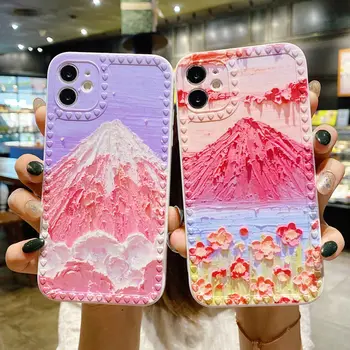Mount Fuji olejomaľba Telefón puzdro Pre Iphone 12 11 Pro Max Mini X XR XS 8 7 6 6 Plus SE2 Silikónové Mäkké Zadný Kryt