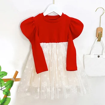 2021 Nové detské Oblečenie na Jar Jeseň Lístkového Rukáv Oka, Šitie Sladká Princezná Šaty Deti Oblečenie Dievčatá Šaty