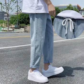 Džínsy Mužov Voľné Módne Retro Streetwear Elegantné Kórejský Štýl Bežné Džínsové Nohavice Pevné Šnúrkou Harajuku Hip Hop High Street