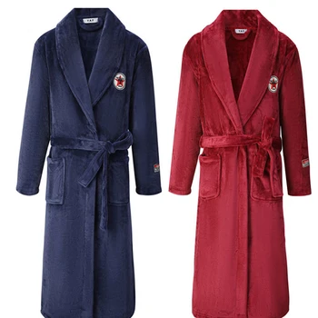 Muži Bežné Kimono Župan Jeseň Zima Flanelové Dlhé Šaty, Hrubé Teplé Sleepwear Plus Veľkosti 4XL Nightgown Muž Voľné Domáce oblečenie