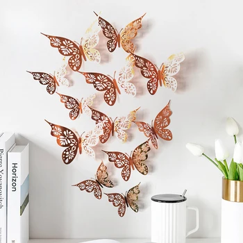 12 KS 3D Butterfly Samolepky na Stenu pre Domáce Obývacia Izba, Spálňa Decor Samolepiace 3D Hollow Motýľ Stenu Odtlačkový HY99