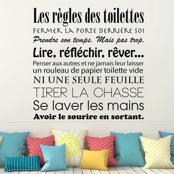 Stenu Les Règles Des Toilettes francúzsky Citácie nástenné Maľby Vinyl Izba x izba, obývacia izba Dekorácie, Nálepky Tapety RU2416